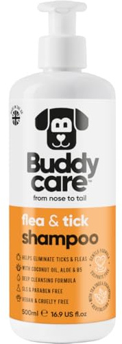 Buddycare Flea and Tick Dog Shampoo (500ml) Effective Shampoo to Help Eliminate Ticks and Mites Itchy & Sensitive Skin Relief Dog Flea Treatment for Dogs Cleans & Soothes Skin