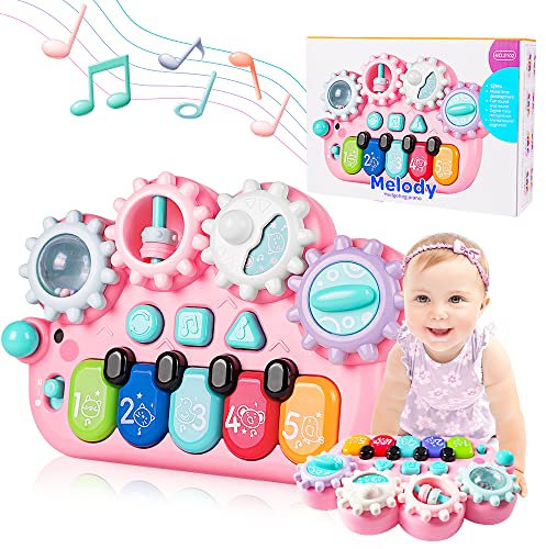 VATOS Baby Montessori Musik Spielzeug ab 1 Jahr Mädchen - 6 in 1 Motorikspielzeug Baby Sensorik Spielzeug ab 6 9 12 18 Monate+, Infant Sensorik Spielzeug Piano Keyboard für 1 Jahr + | 12 Monate+
