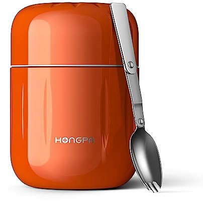 BSWAY Thermobehälter für Essen,510ml Edelstahl Warmhaltebebehälter mit Faltbaren Löffel,Thermo Speisgefäß Unterwegs für Speißen,Babynahrung,Suppe,Brei,Joghurt Hält 12 Stunden Heiß oder Kalt