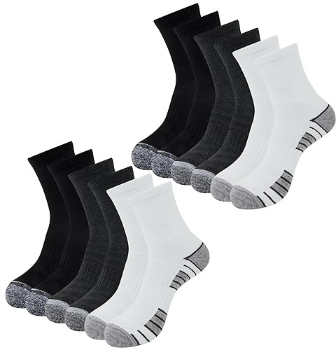 6 Paires de Chaussettes de Sport pour Femmes, Chaussettes de Sport Respirantes pour Dames, Chaussettes d'Entraînement pour la Course, la Marche, le Fitness et les Sports en Plein Air (Blanc+Gris+Noir)