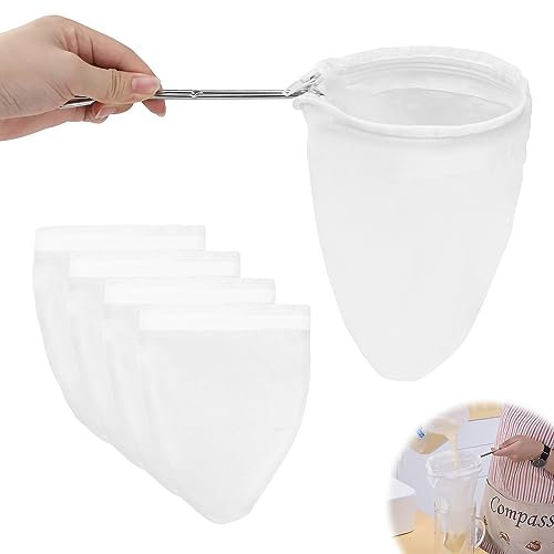 5 Stück Nussmilchbeutel HASLED Nussmilchbeutel Bio Waschbar, Nussbeutel Hafermilch, Baumwolle Siebbeutel mit Ständer, Zum Filtern von Veganer Nussmilch, Gemüsesäften und Säften