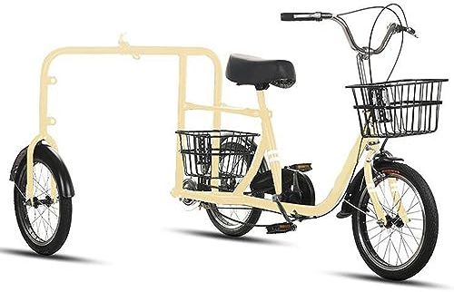 Outdoor Hund Walking Dreirad Licht Reiten Bequemer Sitz Vorne und Hinten Auto Korb Große Kapazität Lagerung Erwachsene Multifunktions Roller (Beige)
