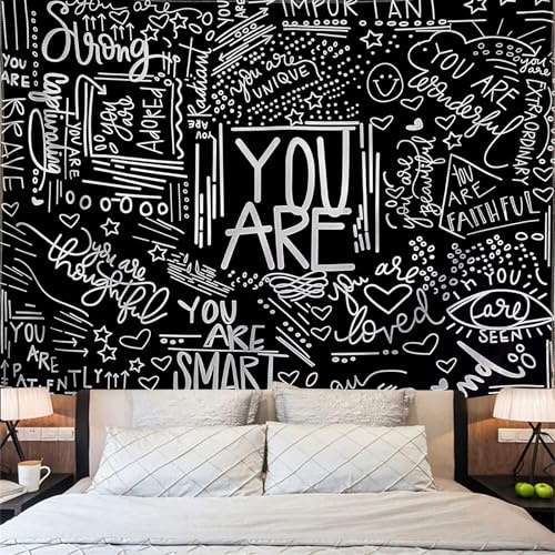 KJHL Quote You Are Wall Tapestry Black and White Inspirational Classroom Kids Tapestries Wall Hanging Motivational Positive Affirmations Saying Aesthetic Tapestry for Bedroom Dorm(51 x 59)