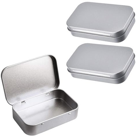 LIAMGUS 3 Pcs Rectangular Metal Tin Box With Hinged Lid Container, Small Square Storage for DIY, Home Organization (Silver)