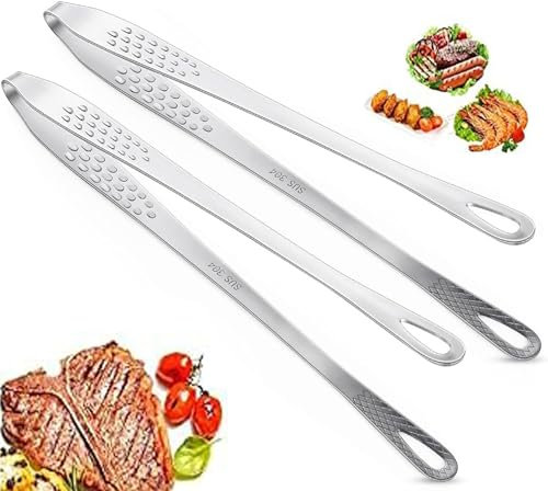 2 Pièces Pince à Barbecue, Pinces à gril en acier inoxydable, Pinces à Barbecue Coréennes en Acier Inoxydable, pour Chefs, Cuisine, Réunions de Famille – Argent