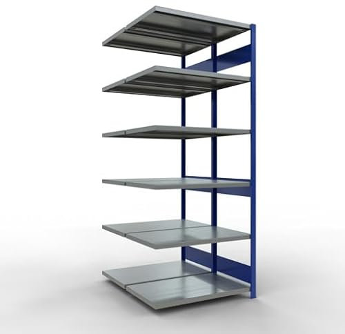 qpool24 Anbauregal, Doppelregal, Fachbodenregal Stecksysem MULTIplus250, 2500 x 1000 x (2x600) mm (HxBxT), 2x6 Fachböden, Längenriegel, RAL 5010 enzianblau