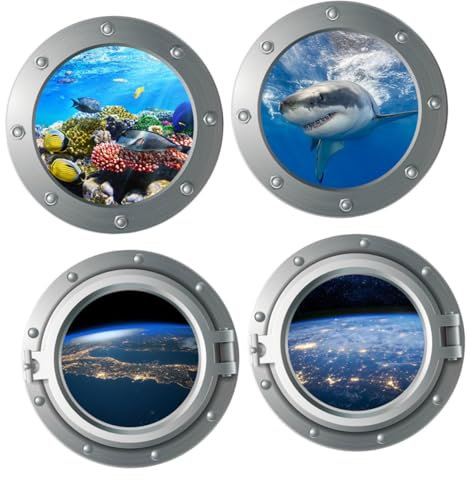 Housoutil 4pcs Sea Animal Stickers Self-Adhesive Wall Decals Ocean Life Decor for Bathroom Cartoon Background DIY Window Sticker