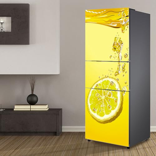 Adesivi per frigorifero decorativi 3d, adesivo per frigorifero che copre completamente la porta del frigorifero copre adesivi murali per decalcomanie da cucina, limone giallo fresco
