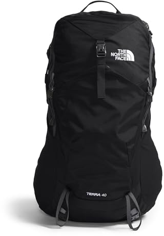 The North Face Terra 40 Backpack - Unisex Hiking Pack, Padded Hipbelt, Pole & Ice Axe Attachments, Hydration Sleeve, TNF Black/Asphalt Grey-NPF, Small/Medium