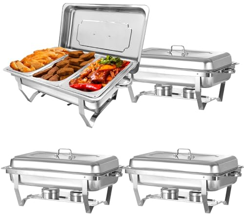 Jacgood Warmhaltebehälter Essen - Erstklassiger Edelstahl Chafing Dish - Warmhaltebehälter für Speisen inkl. Anleitung - Speisenwärmer ideal für Events & Partys (4 Set 1/3 GN -Behälter)