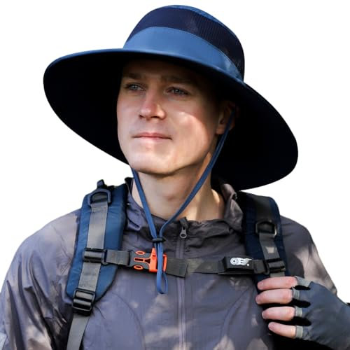 Sonnenhut mit breiter Krempe für Damen und Herren, UV-Schutz, belüftet, Sommerhüte zum Angeln, Wandern, Garten, Strand, Hyp017-navy, Einheitsgr��e