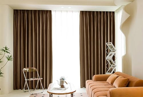 Mesnt Gardinen Blickdicht Lichtdurchlässig, Kaffee Thermovorhänge mit Ösen zur Verdunkelung von Räumen für Schlafzimmer-Fenstervorhänge132 x 160 cm