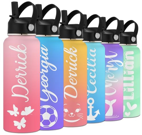 YanNanKe Gourdes d'eau Personnalisée pour Enfants et Adultes avec Couvercle à Paille 350/530/700/950/1150 ml Bouteilles d'eau Personnalisées avec Nom Logo Bouteille d'eau de Sport Isotherme