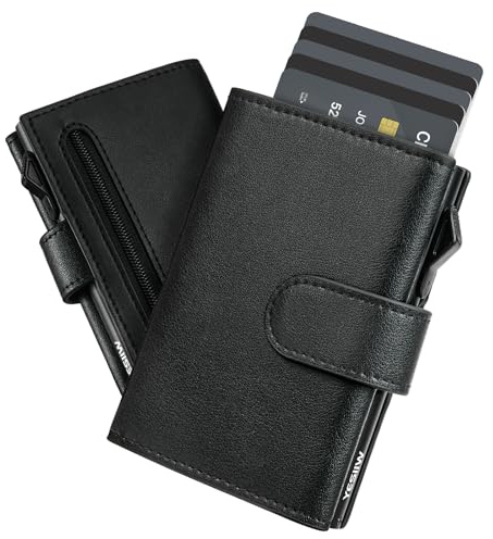 YESIIW Geldbörse Herren mit Große Kapazität, Pop-up Kartenetui Card Holder Portmonee Herren für 10 Karten | 1 ID Fenter | 15 Geldscheinfach | Münzfach - RFID Schutz - Magnetverschluss (Schwarz)