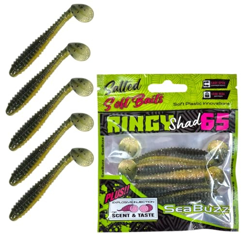SEABUZZ Gummifische Angelköder Set 5 STK x 65mm - Gummiköder für Hecht | Wels & Zander - Forelle & Barsch Kunstköder - Raubfisch Angelnset - Süß- & Salzwasser Angelausrüstung