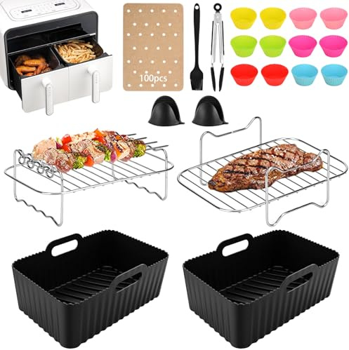 Zoutpy Accesorios para freidora de aire caliente Set de accesorios para freidora de aire de 21 piezas, accesorios para freidora de aire para Ninja Foodi Dual Zone AF400EU AF300EU, Tower, Innsky