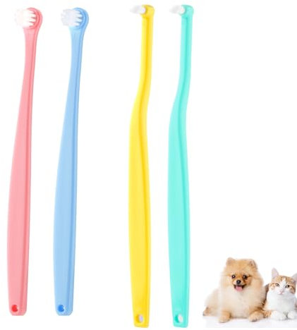 4stk Zahnbürste für Hunde und Katzen, Rund und Spitz Weiche Borsten Haustierzahnbürste Mikrokopf Zahnreinigungsbürste für Kätzchen Zahnpflege für Welpen Kätzchen (Farbe 1)