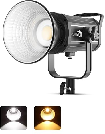 REFLEX CAMERA 200W Dimmable Bi-Colour LED COB Light with Bowens Mount, 2700K-6500K, Professional Studio Lighting, Adjustable Brightness, Durable, Continuous Lighting for Video Production & Photography