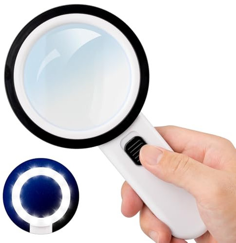 Lammcou Lupe mit Licht, Leselupe vergrößerung Handlupe mit 12 Led, Hohe Klarheit & Leichtgewicht Vergrößerungsglas lesehilfe für Senioren, Kinder, Juwelier, Lesen, Münzen, Magnifying Glass