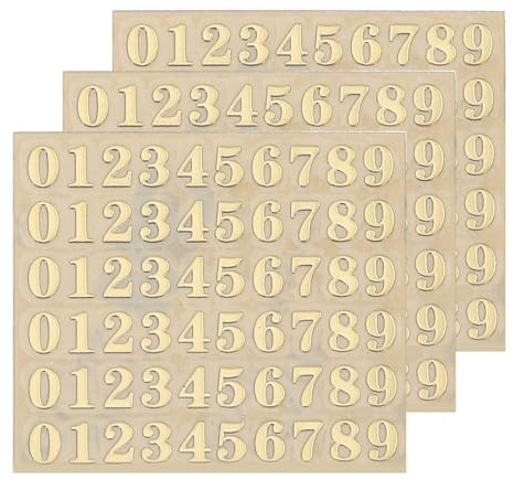 QUARKZMAN 3 Blätter 4,5 mm Zahlenaufkleber 0–9, Selbstklebende Ziffernaufkleber Klebebuchstaben Vinyl Wasserdichte für Schriftzüge, Wunschtexte, Adressnummern, DIY & Scrapbooking,Gold