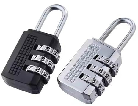 Juego de 2 cerraduras de combinación de 3 dígitos, color plateado y negro, candado de seguridad para maletas, taquillas, armarios, viajes, equipaje, cerradura numérica pequeña