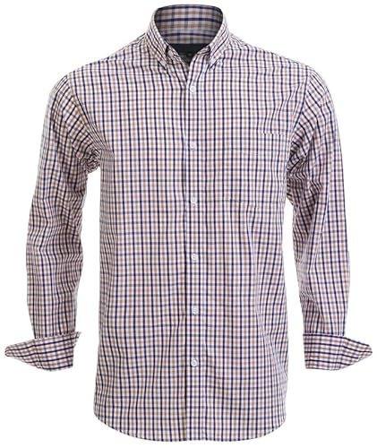 Rankitutu Camicie da uomo a maniche lunghe in cotone con bottoni, vestibilità regolare, Marrone Viola Check 06, 3XL
