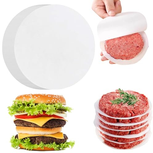 500 Pièces Papier Cuisson Burger Rond, Ø 14cm Antiadhésif Hamburger Papier, Papier Antiadhésive Steak Haché, Papier Parchemin Rond pour Gâteau, BBQ, Pizza, Les casseroles, Grill, Vapeur (Blanc)