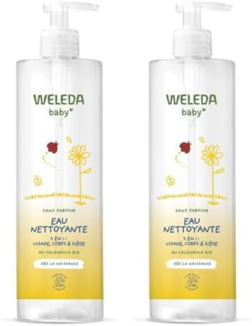 WELEDA - Eau nettoyante au Calendula sans parfum - 400 ml - Nettoie en douceur - Pour la toilette quotidienne des peaux délicates des bébés et des jeunes enfants - / - 400 ml (Lot de 2)