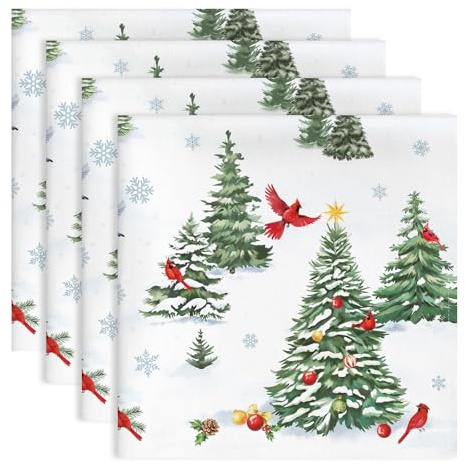 Arquiel Winter Vögel Stoffservietten 100% Baumwolle 4er-Set 45 x 45 cm | Waschbare Stoffservietten aus 100% Baumwolle mit Vögel-Motiv, wiederverwendbar für Esstisch, Familienessen, Feste und Feiern.