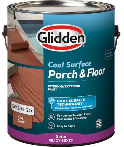 Glidden Porch and Floor with Cool Surface Technology Satin Interior/Exterior Paint, Clay Court, 1 Gallon