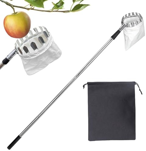 Recolector de Frutas | Telescópico - Herramienta de Agarre y Alcance en Acero Inoxidable Anticorrosivo para Cosecha de Jardín, Granja y Hogar