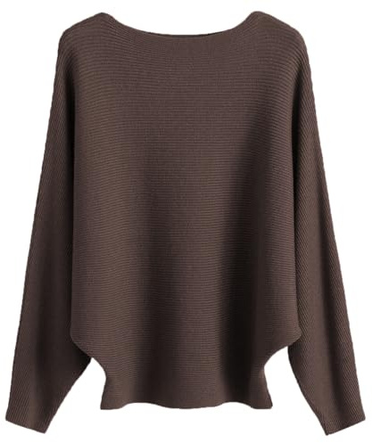 Cegerne Maglione Donna Maniche Pipistrello Elegante Oversize Maglia a Maniche Lunghe Sweatshirt Lavorato a Maglia Top Batwing Knitted Sweater, caffè-