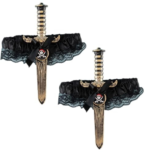 DqiUnaX 2 Stück Halloween Strumpfband, Piraten Kostüm Frauen, Pirate Costume Women, Pirat Dolch Beinstrumpfband, Halloween Kostüm Damen Pirat Für Cosplay, Piraten-Themenveranstaltungen, Schwarz