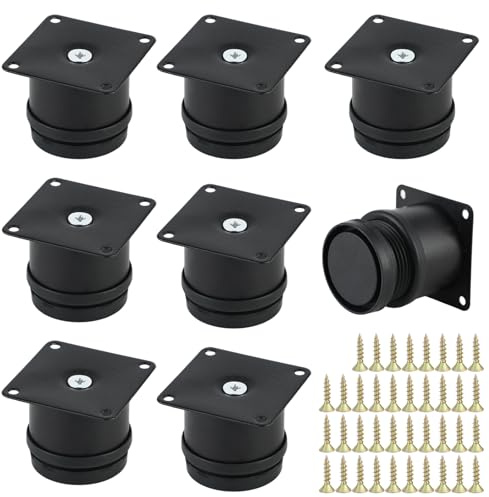 QinyOulhause Piedini Regolabili per Mobili 8 Pezzi 5–6.5 cm – Gambe in Metallo Nero con Base Antiscivolo Capacità di Carico Totale fino a 200 kg (4 Piedini) per Armadi Divani Tavoli e Mobili TV