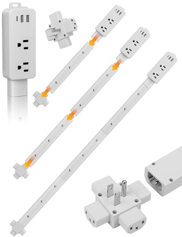 Electrical Outlet Extender Stick with 2 USB-A&USB C&2 AC Outlets,Free Combination Power Socket Outlet Expander to 6, 15.3, 24.5, 34 for Hard-to-Reach Spaces Behind Couches,Nightstands,Cabinet