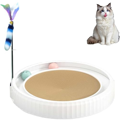 Cat Scratch Pad, Kattungesängar Med 2 Lekfulla Bollar, Slitstark Wellpapp Och Loungeskål, För Att Klia, Leka Och Koppla Av Katter white S