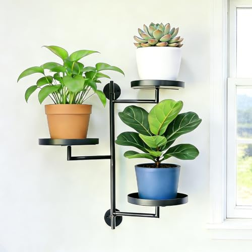 FARYODI Estantería giratoria para plantas de 3 niveles, soporte para flores de metal con 3 ganchos, estantería para flores, soporte para plantas, soporte para plantas, soporte para pared, para esquina