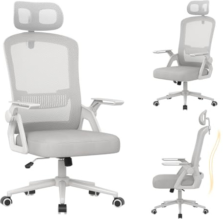 naspaluro Ergonomischer Bürostuhl, Schreibtischstuhl für Homeoffice | Mit Lordosenstütze & verstellbarer Kopfstütze, atmungsaktiver Mesh-Rücken, hochklappbare Armlehnen, höhenverstellbar