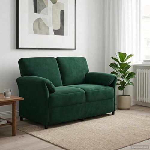 sephironlbb Sofá de 2 plazas, color verde oscuro, terciopelo, 138 x 83 x 95 cm, con marco de metal resistente, cómodo conjunto de tapicería para salón y habitación de invitados, moderno mueble de sofá