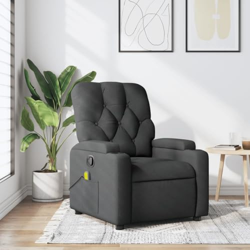 mzdioop Massage Relaxing Chair Dark Grey with Fabric Cover, 6-Point Vibration Massage, Manual Reclining Function up to 135 Degrees, Sturdy Wood-Metal Construction, Comfortable Padding