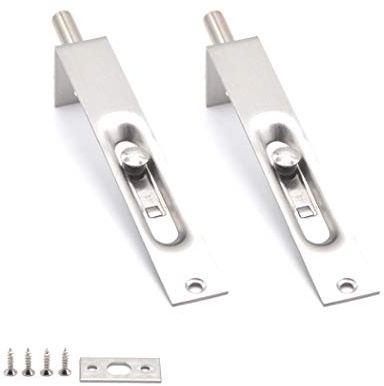 Pestillo deslizante con palanca de acción flush en acero inoxidable para puerta de garaje para puertas principales-secundarias, doble apertura (10.2 cm/paquete de 2)