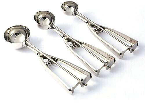 XUMI Ice Cream Scoops，Stainless Steel Ice Cream Scoop Set With Trigger 3pcs 4/5/6cm Size Ice Cream Ice Cream Scoop Fruit Digging Spoon Ball Mash Food Spoon