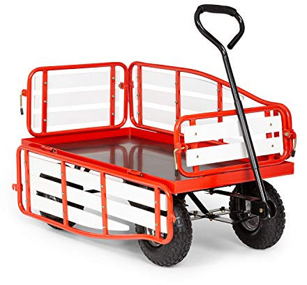 Waldbeck Ventura Handwagen Bollerwagen Einkaufswagen, extra breite Reifen: 9 cm, klappbare Seitenteile aus Wood-Plastic-Composite, Ladefläche: 50 x 100 cm / 0,5 m², Rahmenhöhe: 32 cm, rot