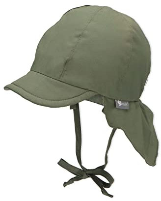 Sterntaler Schirmmütze Nacken - Unisex Baby- und Kinder Mütze mit Nackenschutz und einsteckbaren Ohrenklappen - UV-Schutz 50+ Sommermütze zum Binden - Popeline (Bio) Kopfbedeckung - mattgrün, Größe 49