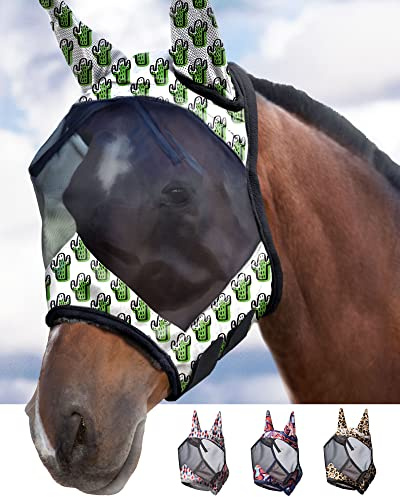 Harrison Howard CareMaster - Maschera da mosche standard con orecchie, protezione UV per cavalli, cactus verde (L)