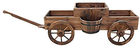 WMEIE Fioriera da Esterno, Fioriera per Fiori in Legno, Carrello da Giardino per Vasi da Fiori con Manico Lungo Regolabile, per Giardino, Patio, Balcone E Cortile,Natural