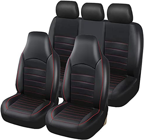 TOYOUN Kunstleder Sitzbezüge Auto Set Universal Klassisch Autositzbezüge Sitzschoner Auto Schonbezug Autositz Rot für Vordersitze und Rücksitze Auto Zubehör Innenraum