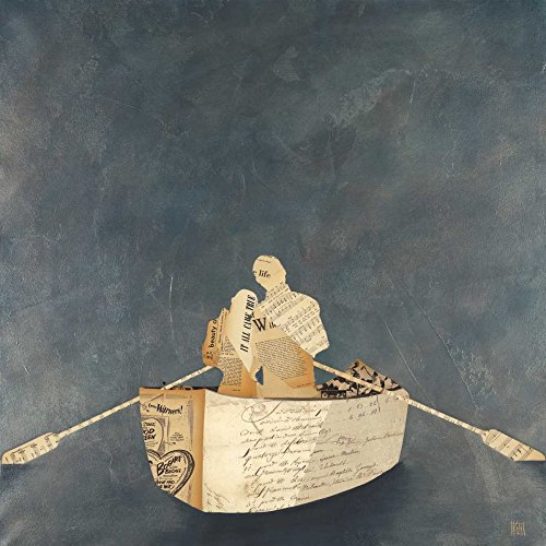 Image sur toile roulée dans le bleu Hochstatter Kelsey – Impression artistique carrée figurative couple romance homme femme ramequin papier journal collage toile fine art 25_X_25_in