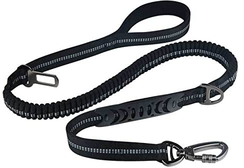 YUAN NIAN Starke Hundeleine, Bungee Elastische Hundeleine Verstellbar Reflektierende Elastische Hundeleine zum Spazierengehen, Anti-Pull-Hundeleine mit Sicherheitsgurt Schnalle (Schwarz)