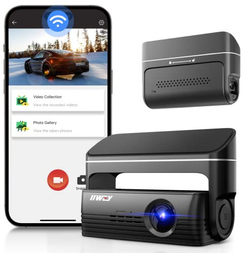 IIWEY WIFI Dash Cam Front 1080P Mini Car No-screen Hidden Dashboard Recorder with Super Night Vision, Lens 360° Rotation, App Control for Car, capacitor, G-sensor, Parking Monitor